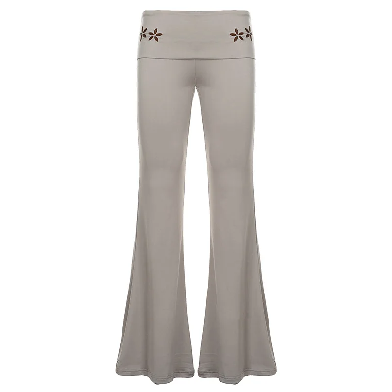 Retro fashion embroidered micro flared pants for women spicy girls street style casual pants
