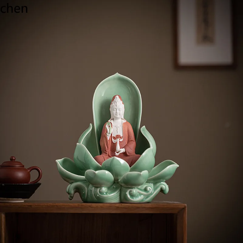 Cz1 ceramic amitabha buddha guanyin mahasthamaprapta buddha statue living room western three saints statue ornaments