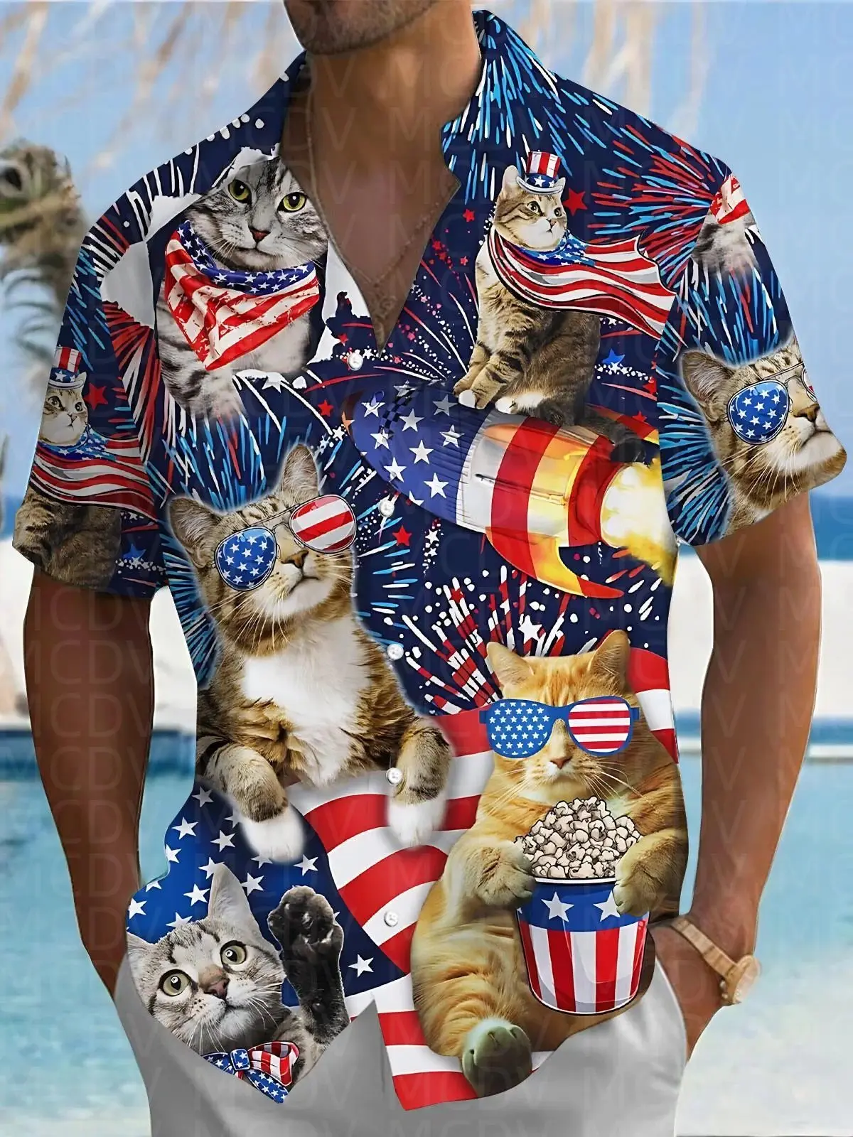 Duck Pattern Men's Hawaiian Shirt Stretch Easy Care Camp Shirt Big Tall
