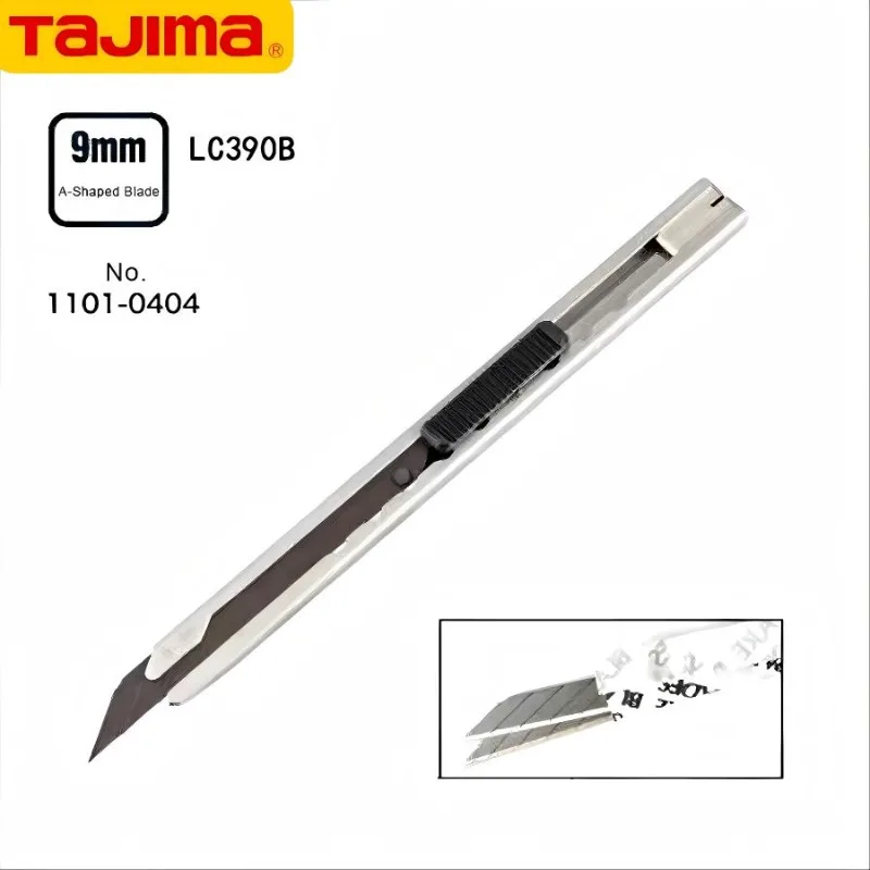 TAJIMA 1101-0404 LC390B Mini Utility Knife with 2 9mm Wide A-Style Stainless Steel Blades and Push Button Sturdy Cutting Tool