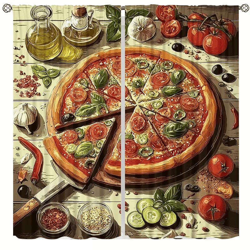Delicious pizza curtains, installed using pocket rod method, suitable for bedrooms, living rooms, balconies, for decoration