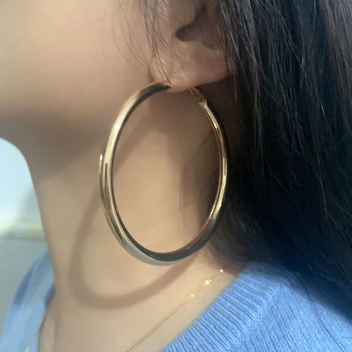 New Minimalistic Big Smooth Metal Round Hollow Hoop Earrings for Women Men Statement Circle Earrings Trendy Simple Ear Jewelry