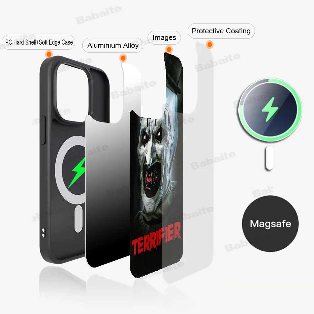 T-Terrifie Phone Case Magesafe Magnetic Wireless Charge Case For iPhone 16 11 12 13 14 15 Pro Max Plus Mini