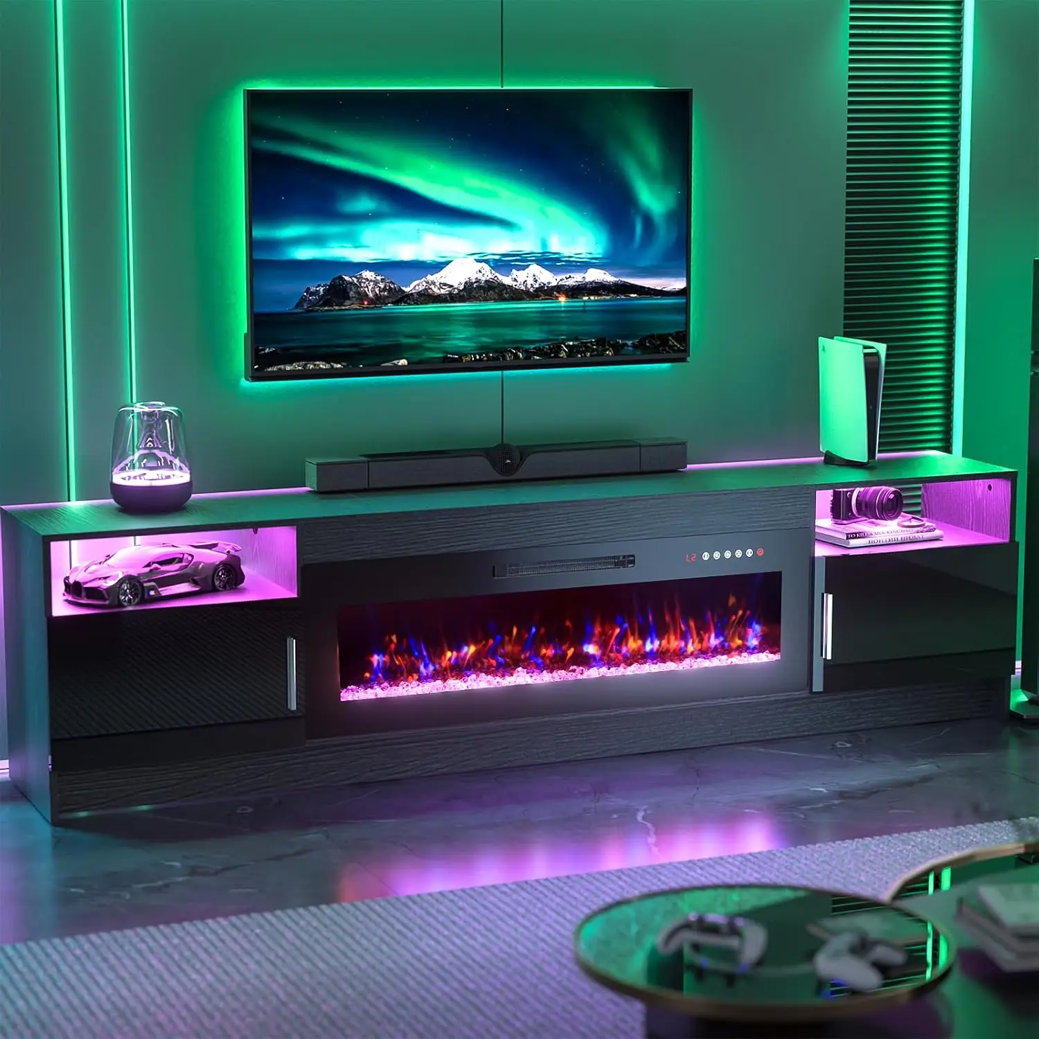 TV Stand Fireplace for 85+ inch TV, LED Entertainment Center w/ 36