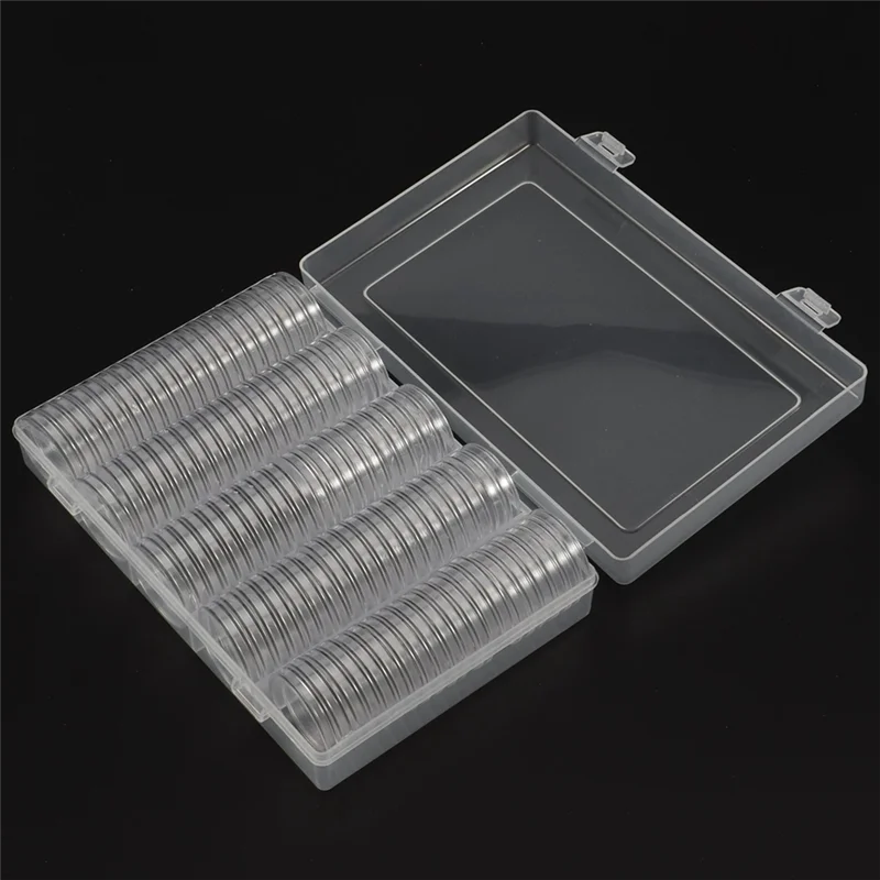 Suporte de moeda de 17/20/25/27/30mm, cápsulas de moeda de prata de 200 peças com junta de espuma, caixa de moeda profissional