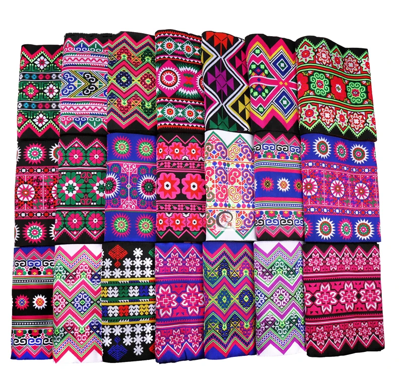 Mixed Style 20CMX6Metera Hmong Embroidery Lace Polyester Woven Jacquare Ribbon Fabric DIY Skirt Belt Clothes Sewing Accessories