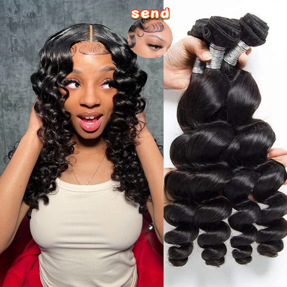 

Свободные пучки человеческих волос с глубокими волнами, 100% бразильские пучки волос, 30, 40, 50 дюймов, натуральный черный, 16 А, пучки необработанных волос, наращивание