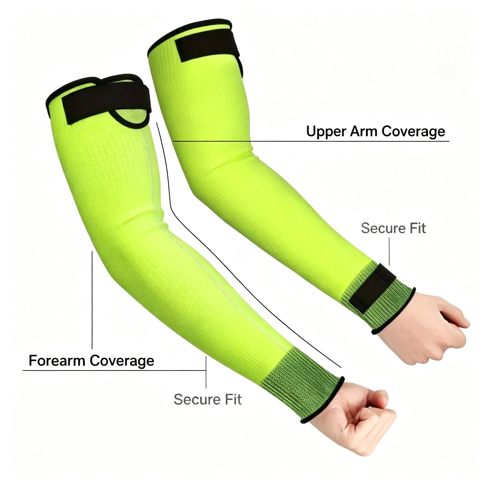 Industrial Fluorescent Yellow Arm Protection Sleeves HPPE Fiber Material for Abrasion and Cut Resistance 45x13.5cm
