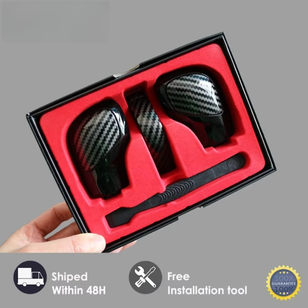Perilla de palanca de cambios negra cromada con cuero de carbono, cubierta lateral de engranaje, emblema DSG para VW Golf 6 7 R