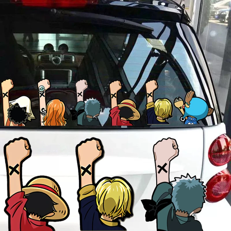 One Piece Car Anime Sticker rufy Zoro Nami decalcomanie per auto fai da te Anime moto Laptop decalcomanie adesivi per finestre accessori per auto