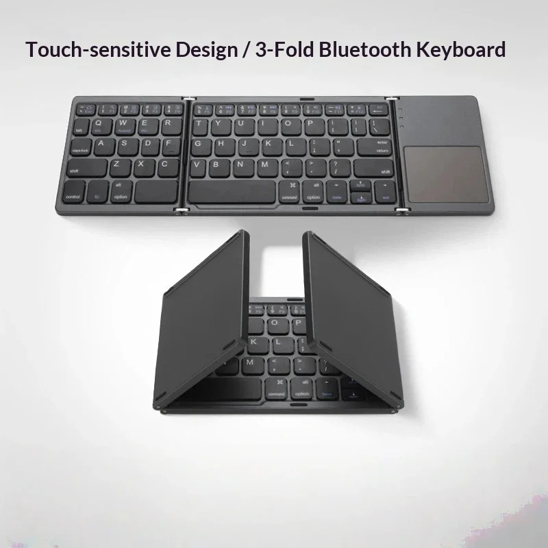 Vvin Triple Folding Portable Wireless Bluetooth Keyboard With Touchpad For Smartphone Tablet Ipad Rechargeable Office Travel