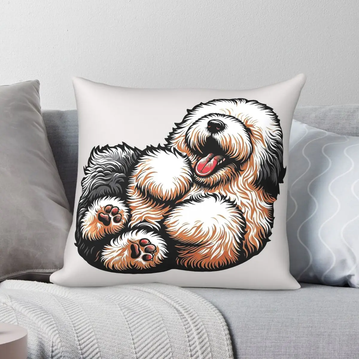 Old English Sheepdog Square Pillowcase Polyester Linen Velvet Pattern Zip Decorative Home Cushion Cover