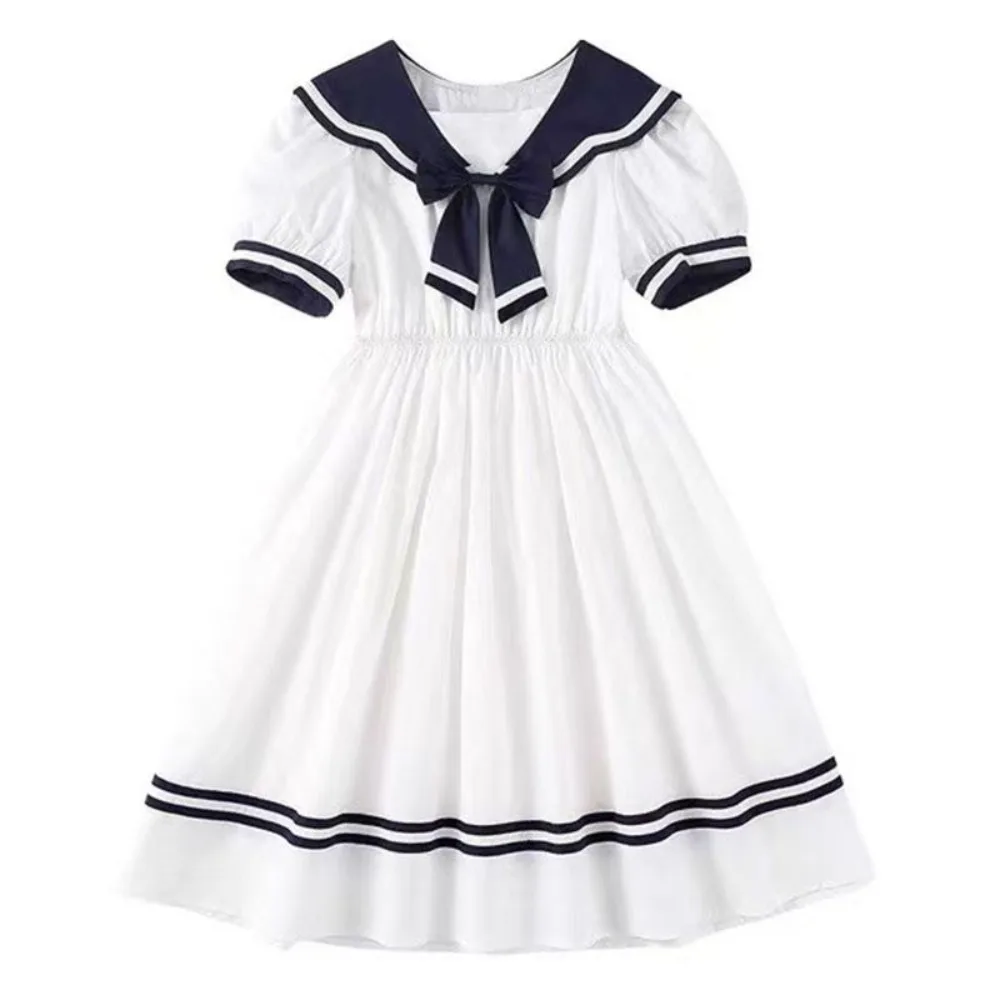 Fashion Bow Girls Preppy Style Dress Pleated Teenagers Summer Kids Dresses Party Beach Vacation Children Princess Dress Students