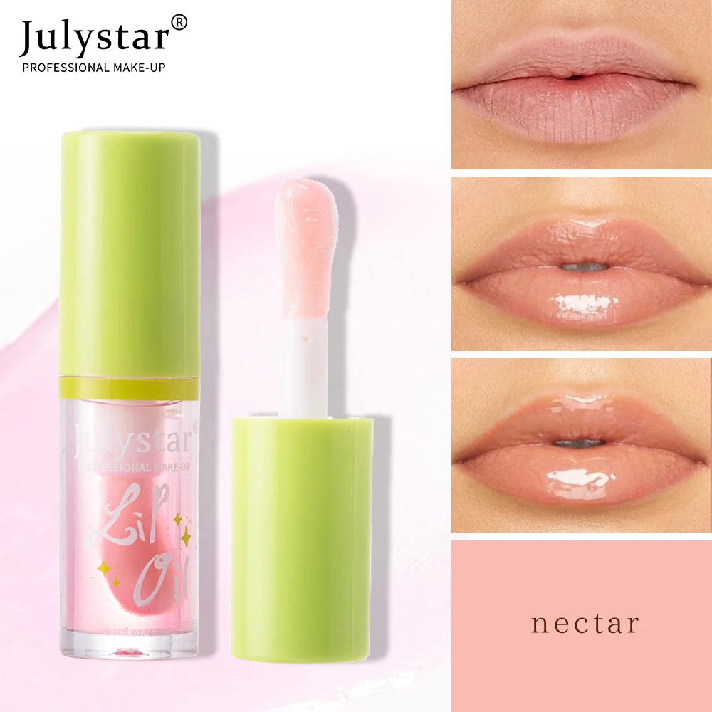 カンタロープ リップオイル 4本セット、保湿・潤い、大きなヘッドブラシ付きリップバーム、ミラー付き保湿、リップグロス、リップケア、ビューティー