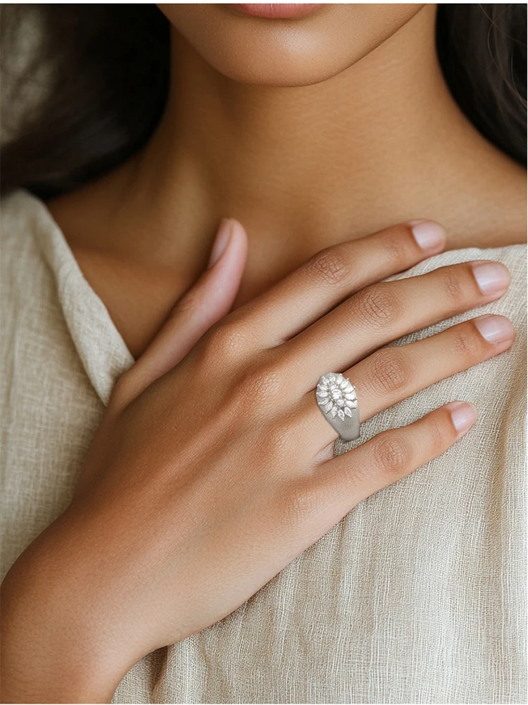 JEWELLWANG Marquise-Ring mit weißem Saphir, gebürstetes S925-Silber, dick, 18 Karat vergoldet, modischer Hochzeits- und Verlobungsschmuck, edler Schmuck – Detail 10