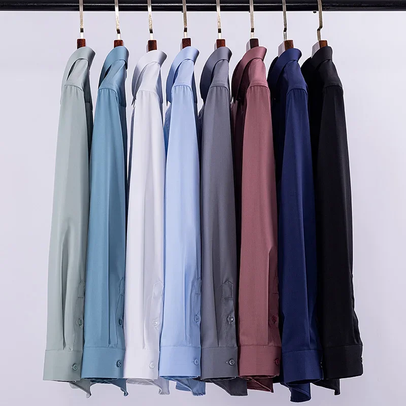 Camisas de manga larga para hombre, ropa informal de negocios resistente a las arrugas, Color sólido, Formal, ajustada, para trabajo Social,