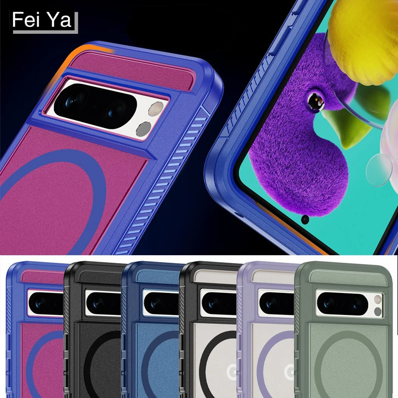 جراب هاتف حارس ماجزافي شامل من جميع النواحي لجوجل بيكسل وماكارون بلون واحد غطاء مصد للأعمال 9 ، 8 برو ، 8A ، pixel8pro ،