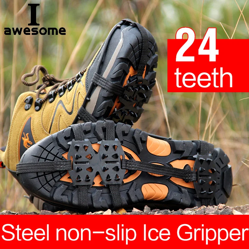 24 Ice Gripper Spike Grips Cleats For Snow Climbing Hiking шипы для обуви taca Teeth Ice Gripper For Shoes Women Men Crampons