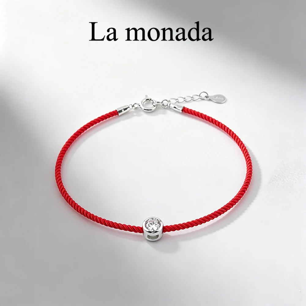 La Monada Red Thread For Hand Women's 925 Sterling Silver Bracelets Round Zircon Red String Rope Jewelry Bracelets For Women
