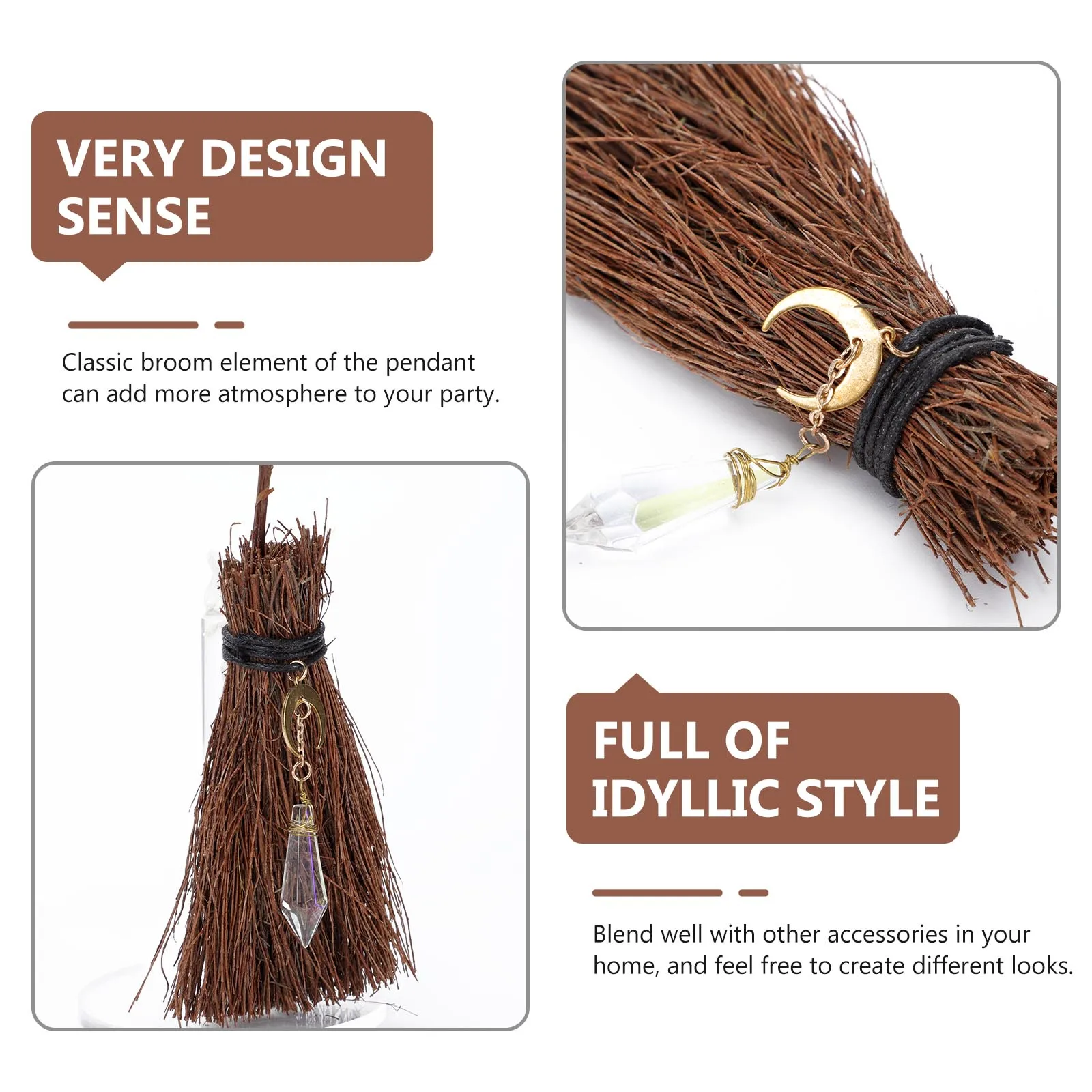 

Halloween Decoration Broom Pendant Branch Crystal Iron Miniature Party Layout nament Home Shop Atmosphere Refined Gift
