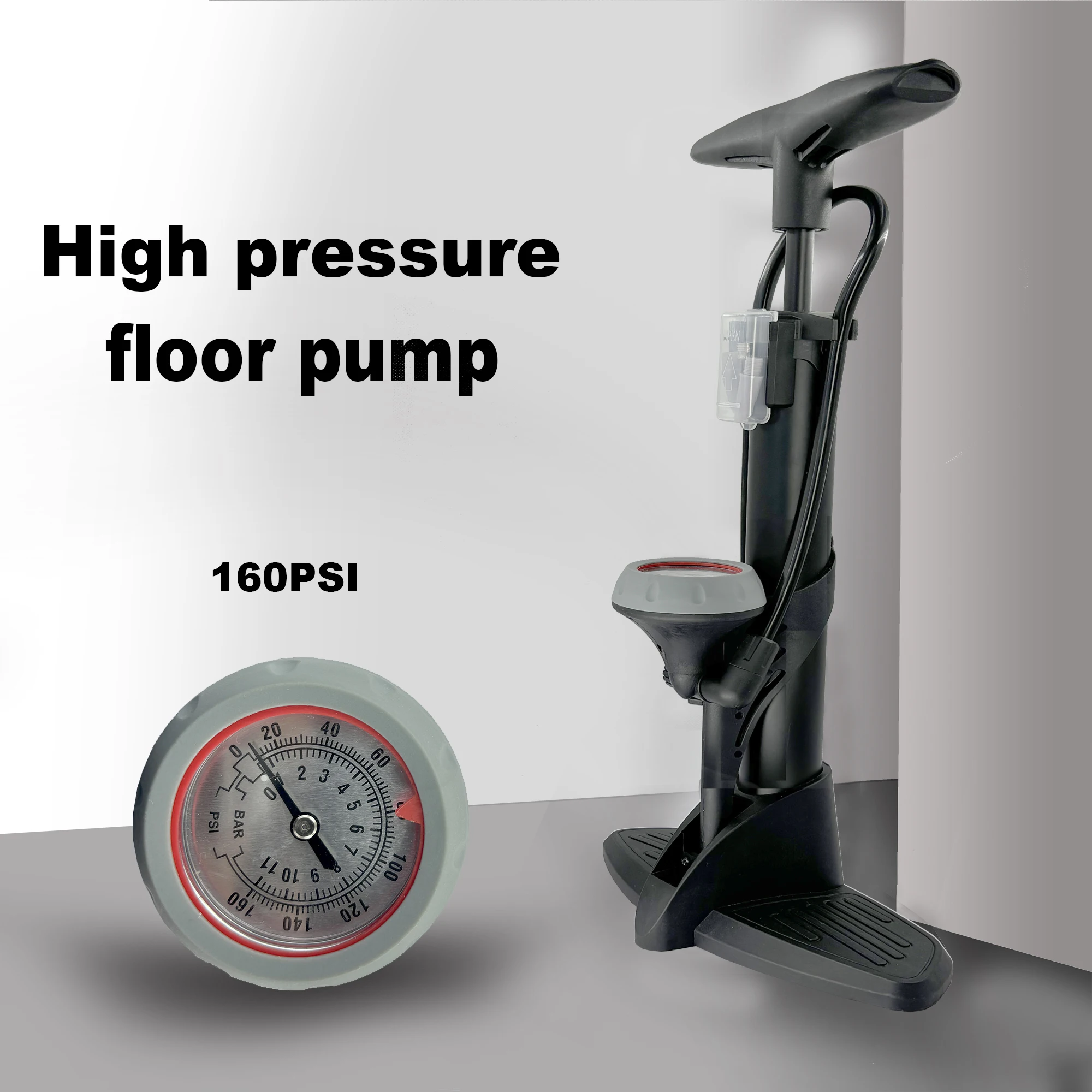 160 PSI High Pressure Sport ball Floor Pump with Gauge: Bicycle Tire Pump  - Air Pumps with Presta and Schrader Valve - Inflator