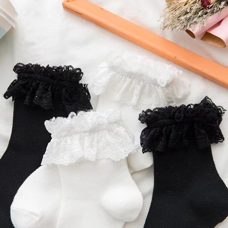 Women Socks Lace Lolita Jk Japanese Style White Black Solid kawaii Girl Cotton Cute Ankle Socks For Famale носки женские
