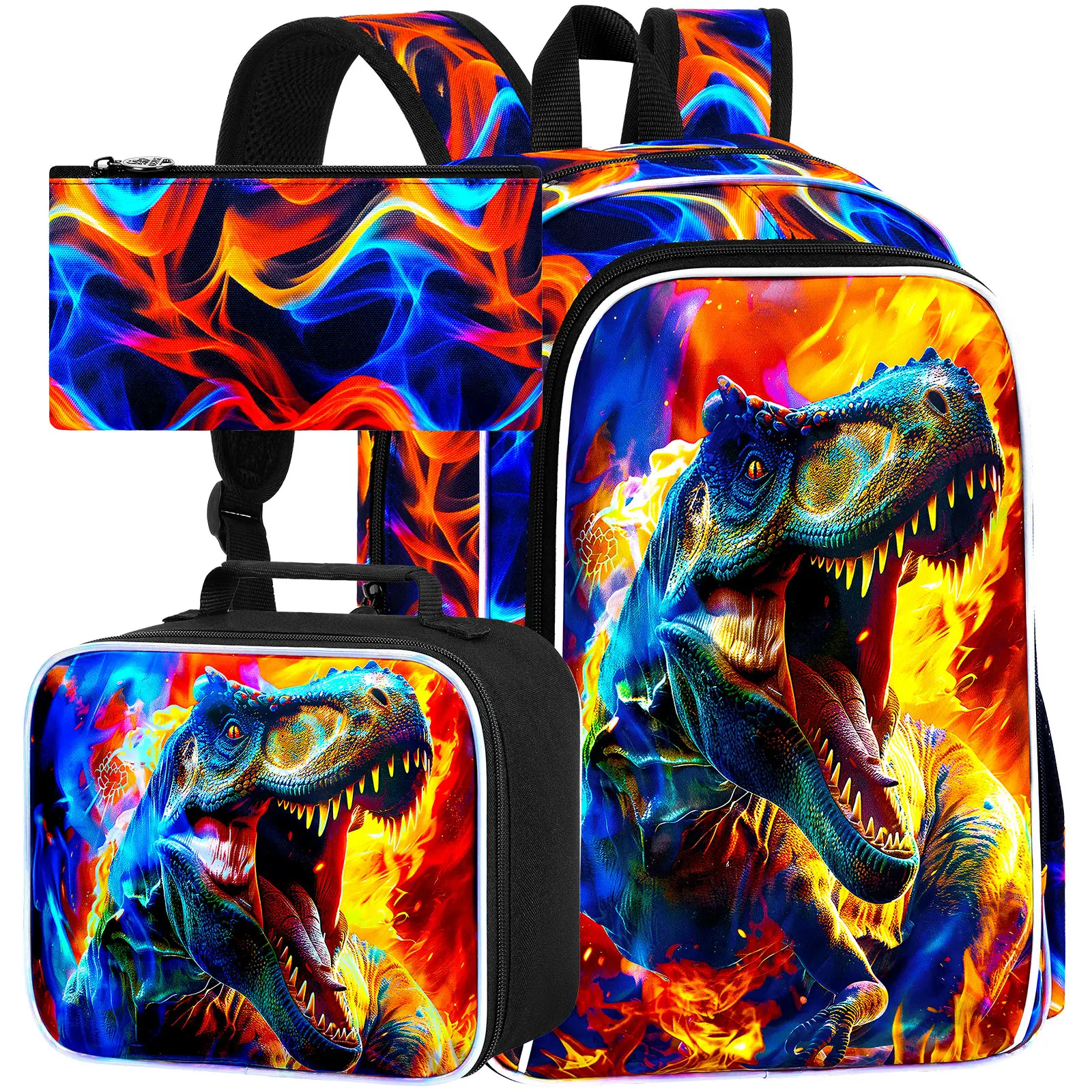 

Рюкзак с динозаврами 17 дюймов, школьный рюкзак для мальчиков с ланч-боксом, 3 предмета в комплекте (огненно-красный)