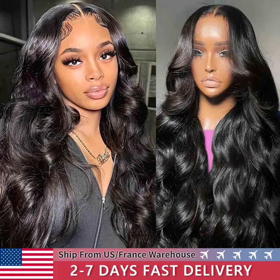 200 Density 13x6 13x4 HD Transparent Body Wave Lace Front Wig Human Hair Brazilian 30 32 34 Inch 4x4 Lace Closure Wigs For Women