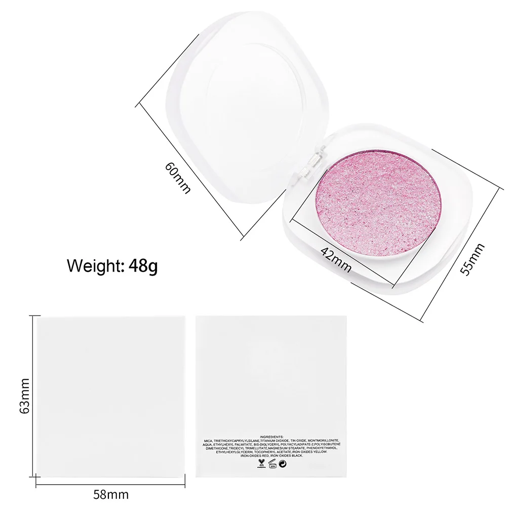 Marca própria vegana atacado creme iluminador maquiagem rosto brilho pó logotipo personalizado cosméticos