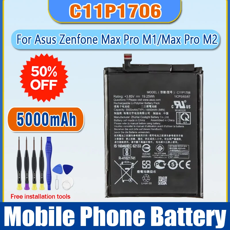 Mobile Phone Batteries For Asus Zenfone Max Pro M1/M2 ZB602KL X00TDB X00TDE C11P1706 4850mAh  Cell Phone Portable Battery