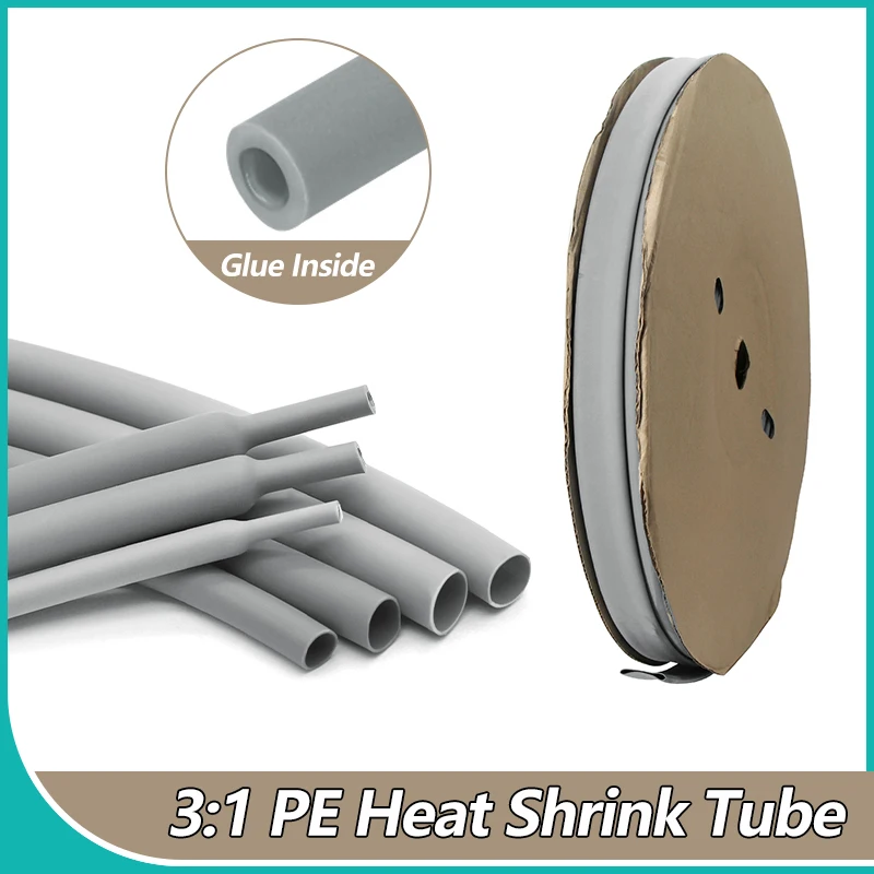 3:1 Grey PE Heat Shrink Tube With Glue Diameter 2.4mm - 50mm Waterproof Double Wall Adhensive Lined Wire Polyolefin Cable Sleeve