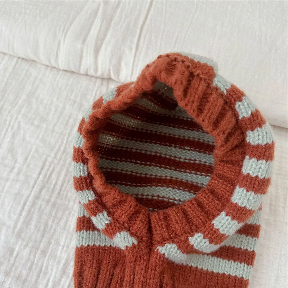 2024 Striped Kids Knitted Hat Children\'s Wool Pullover Cap For Boys Girls\' Warm Neck Protection Knitted Hat Korea Style