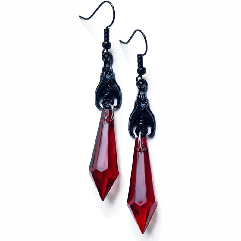 

Gothic Dark Bat Dangle Earrings Red Black Crystal Gems Punk Rock Style Bats Animal Earrings Halloween Costumes Jewelry for Women