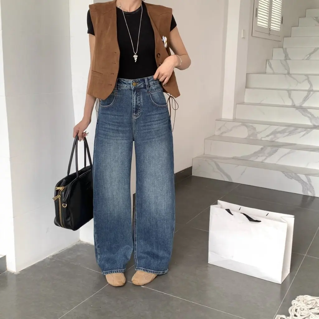 

New Autumn Premium Loose Straight Leg Jeans Women's Soft Retro Pear Shape Slimming Long Denim Pants Hong Kong Style