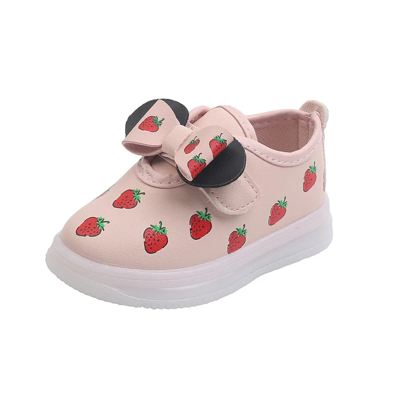 Girls Shoes Children Led Lighted Sneakers Cute Bow Strawberry Kids Shoes Glowing Sole Leather Shoes Korean Toddler Casual Shoes