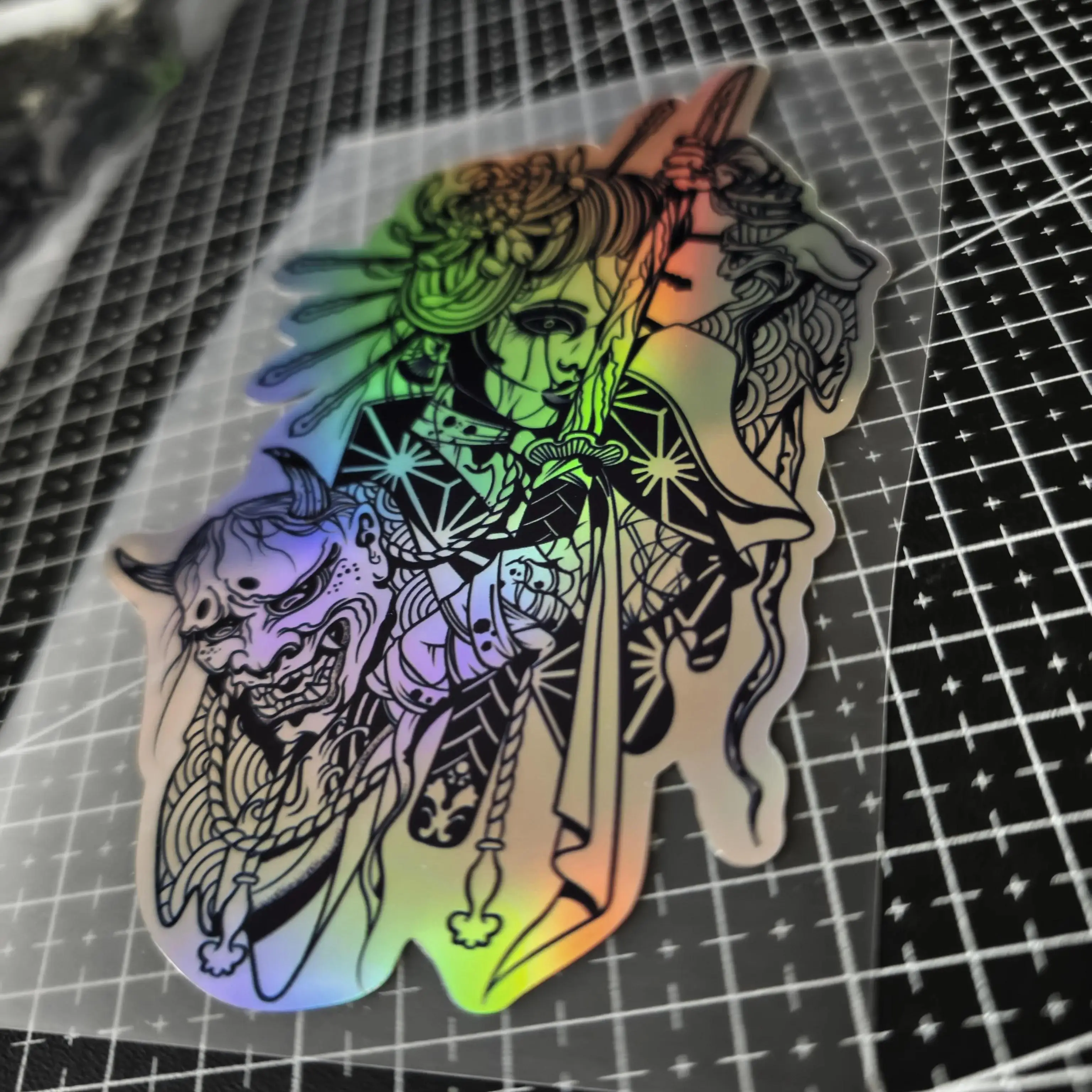 

1Pc Holographic Japanese Theme Vinyl Stickers, Waterproof Decals for Car, Bike, Helmet & Asian Style Decoration
