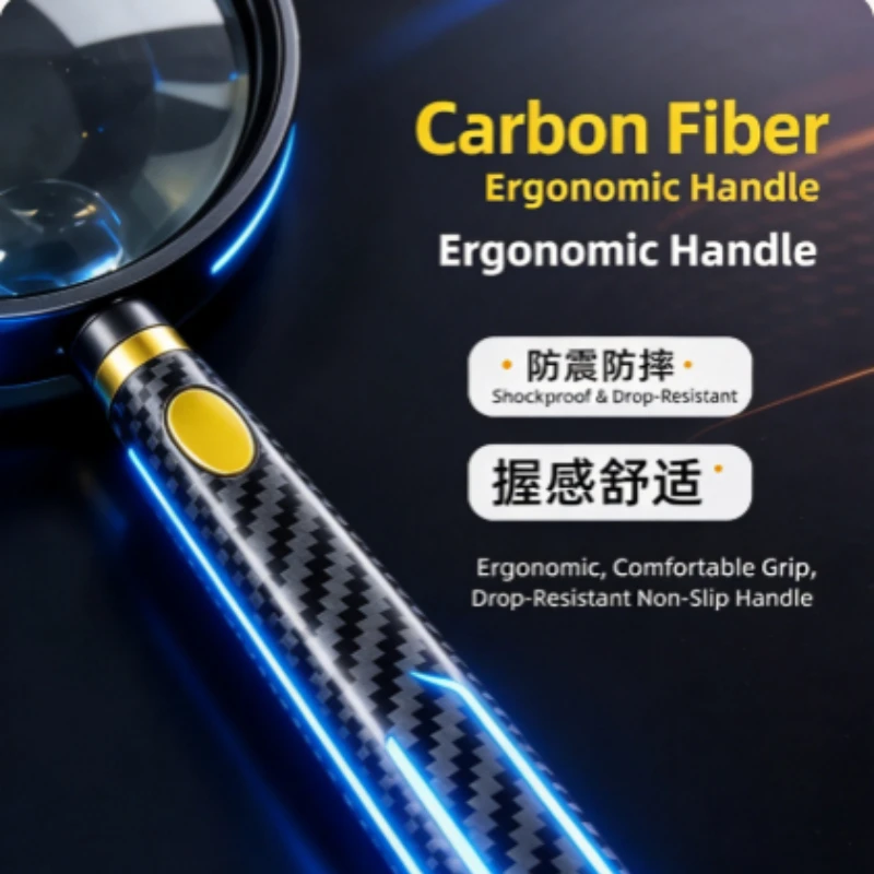 Carbon Fiber Aspherical Magnifier 10X 20X HD Handheld for Seniors Reading & Kids Exploring, Eye-Friendly