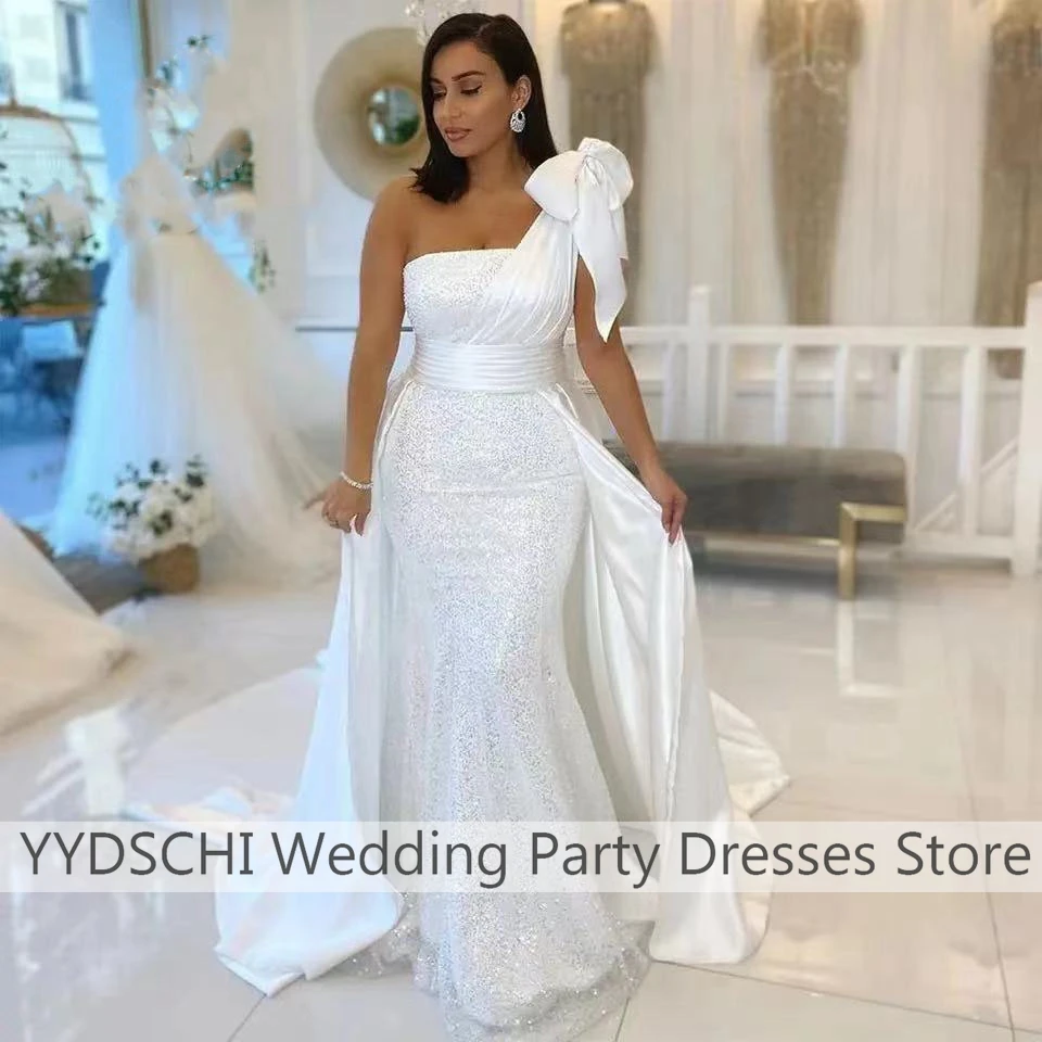 

Wedding Dresses 2023 Women White Bow Trail Stain Crystal Backless Square Collar Bridal Gown Elegant Beach Robe Mariage Femme