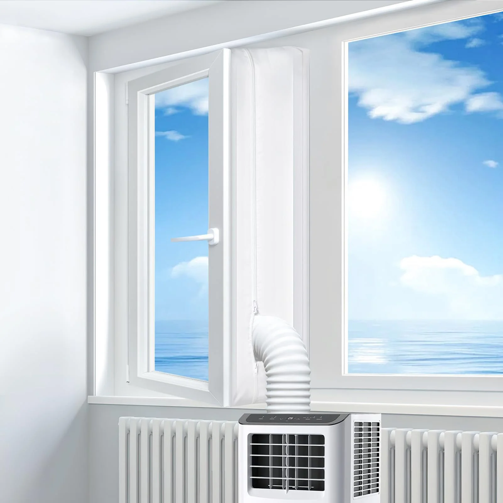 Portable Air Conditioner Window Seal With Dual Hose Opening Thick Waterproof Non Woven Fabric Vent Cover For Sliding Windows