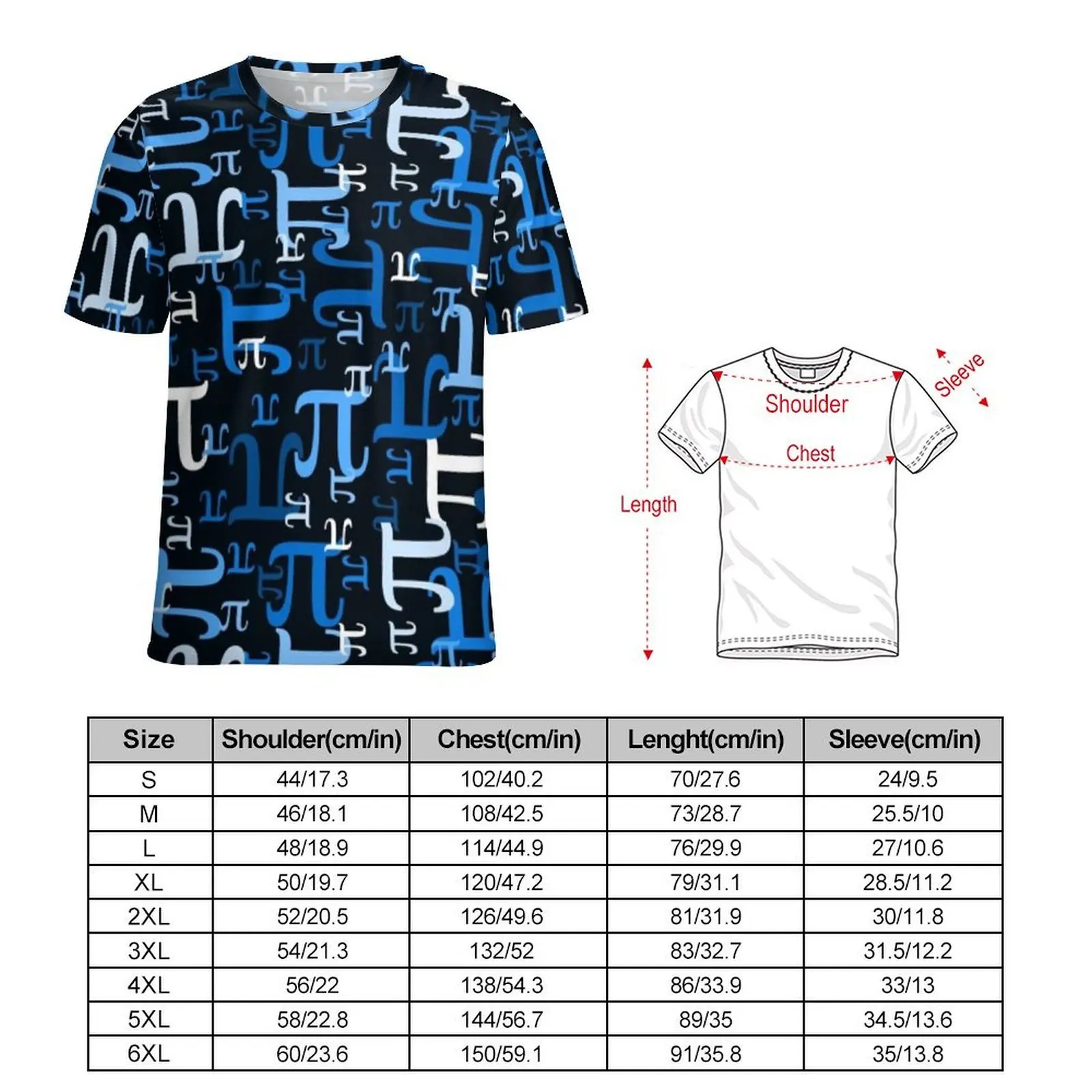 Male Funny Math T Shirt Blue Pieces of Pi Cool T Shirts Short-Sleeved Design Tshirt Hot Sale Summer Y2K Fun Plus Size Top Tees