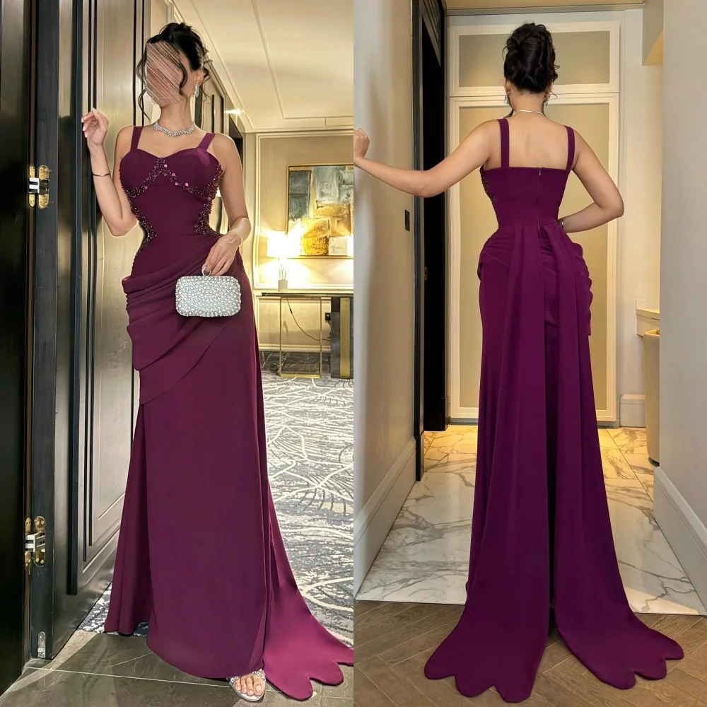 

Customized Sexy Fashion Jersey Sequined Beading Straight Square Neck Long Dresses Bespoke Occasion Dresses High Quality Classic
