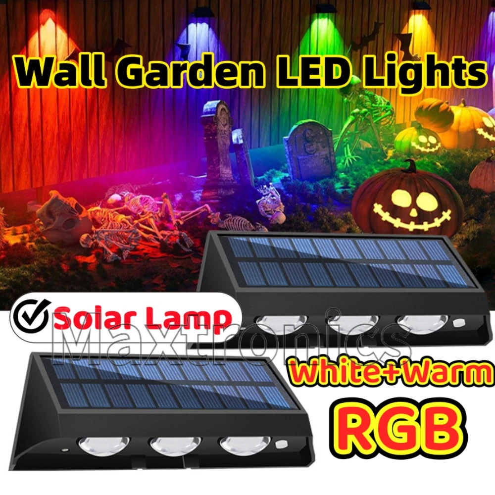 

Солнечные настенные LED-светильники 2026 для сада, белый+теплый свет/RGB, водонепроницаемые уличные светильники для декора ступеней, патио, забора, лестниц