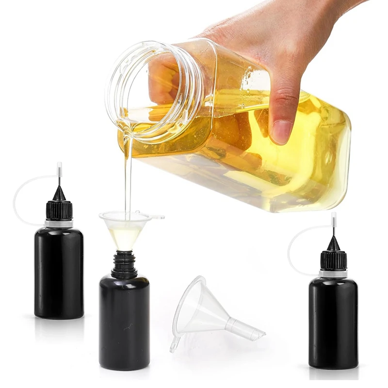 AT44-50 Pack Black Precision Tip Applicator Bottles With 2 Funnels, 1 Oz / 30Ml Needle Tip Glue Bottles, Small Squeeze Bottle