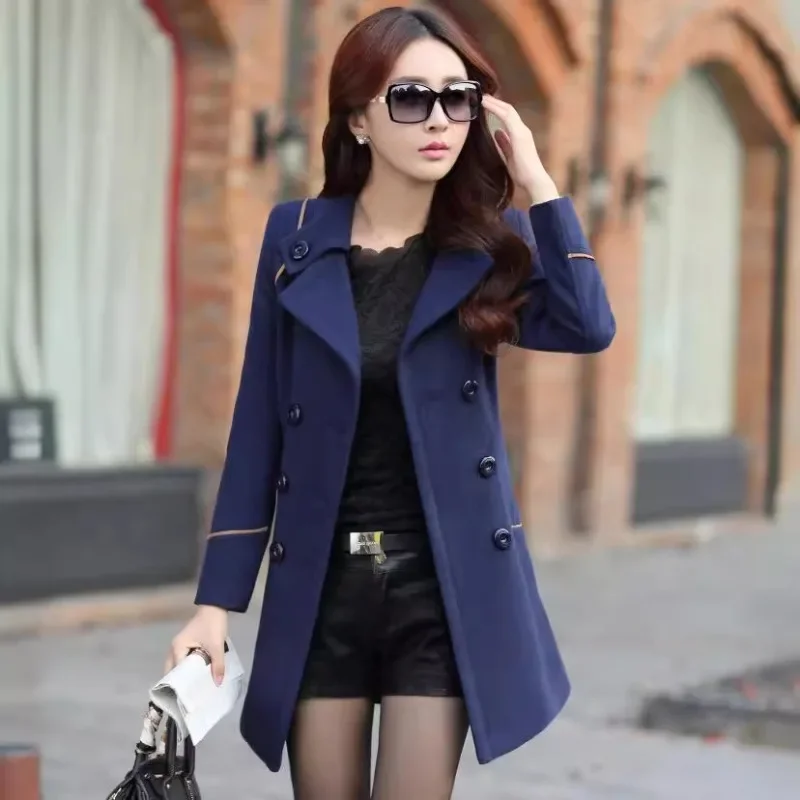 

Women New Autumn Winter Coats Solid Color Slim Blends Coat Fashion Warm Office Lady Outwears Casual Long Jackets Mock Wool Coats