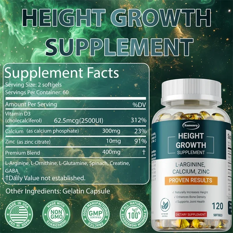 Alternative view of Suplementos para el crecimiento de altura: apoya la salud ósea y de las articulaciones, el crecimiento natural de la altura, promueve la absorción y aumenta la inmunidad