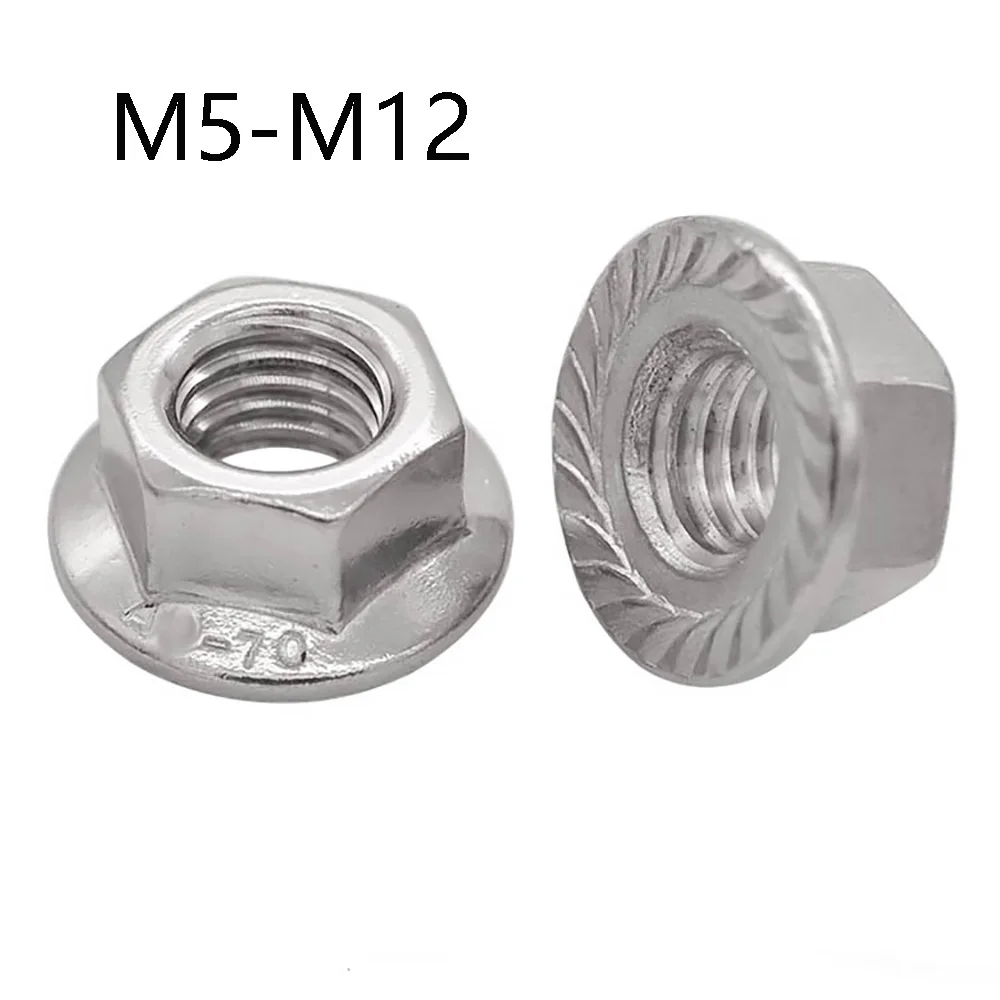 Reverse Left Hand Thread Hex Flange Lock Nuts 304 Stainless Steel Anti-slip Lock Nut Vibration Resistant Machinery Fixing Parts