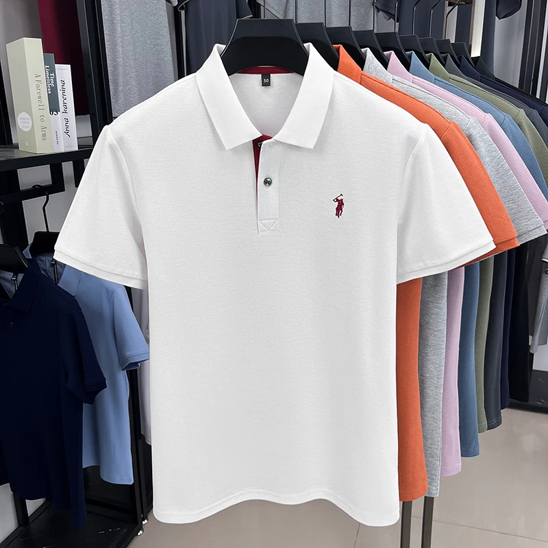 100% pure cotton men's short sleeved polo shirt hot selling summer fashionable horse logo embroidery classic Paul casual T-shirt image 6
