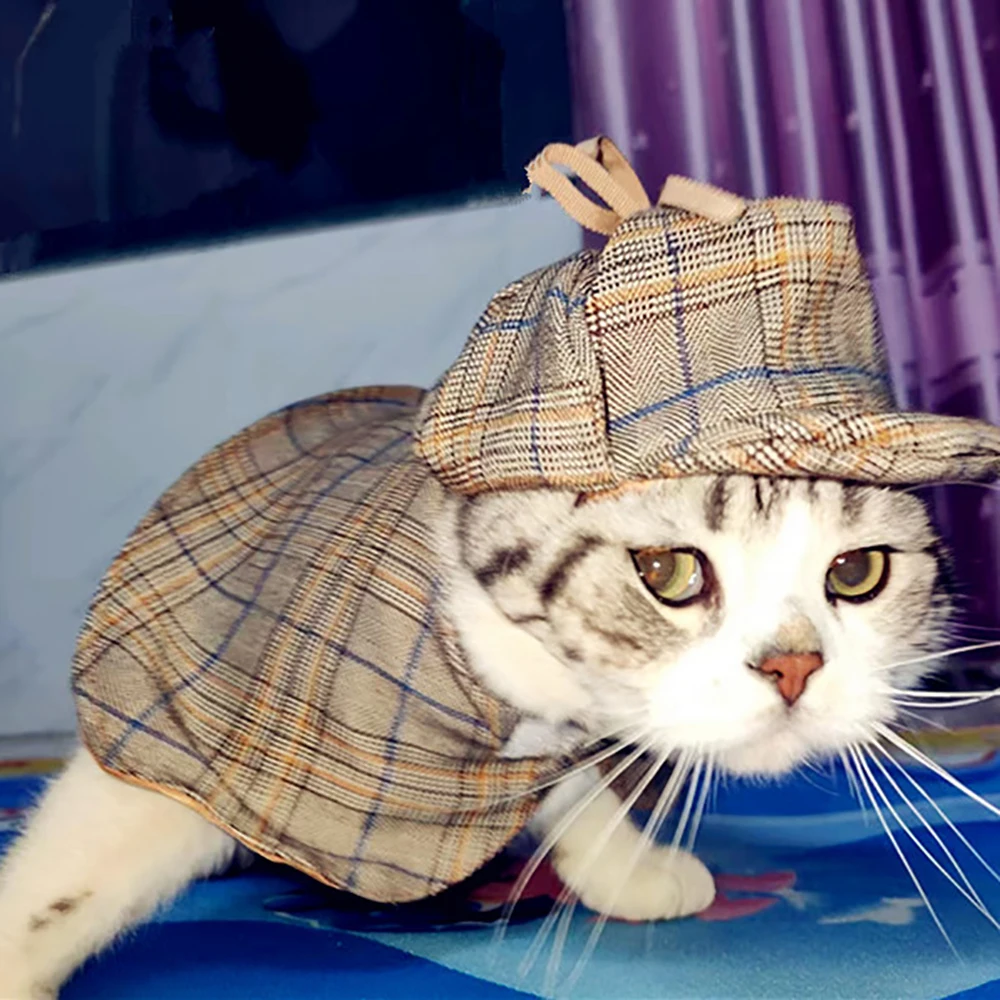 2026 Cat Pet Detective Transformation Cloak and Hat Set Cat and Dog Halloween Dress up Funny Sleeveless