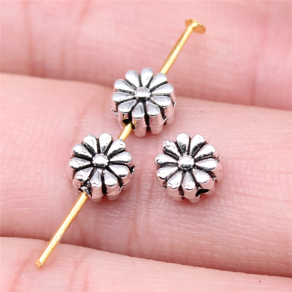 

400pcs 7mm Flower Beads For Jewelry Making Antique Silver Color Jewelry Findings