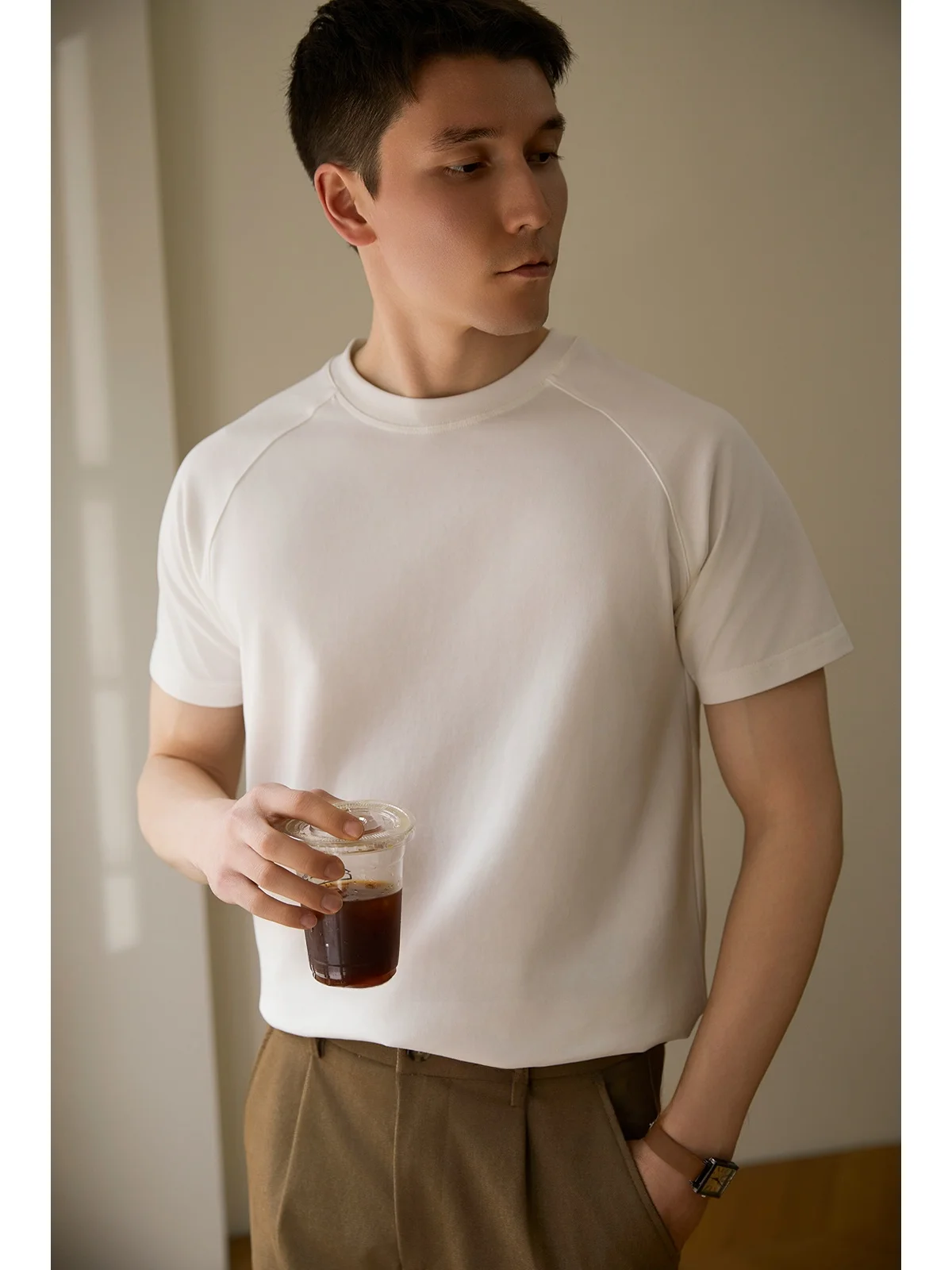 

Men's Short Sleeve T-Shirt Pure Cotton 300g Shoulder Insertion Casual Summer White Base Layer Commuting Fashion Urban Style